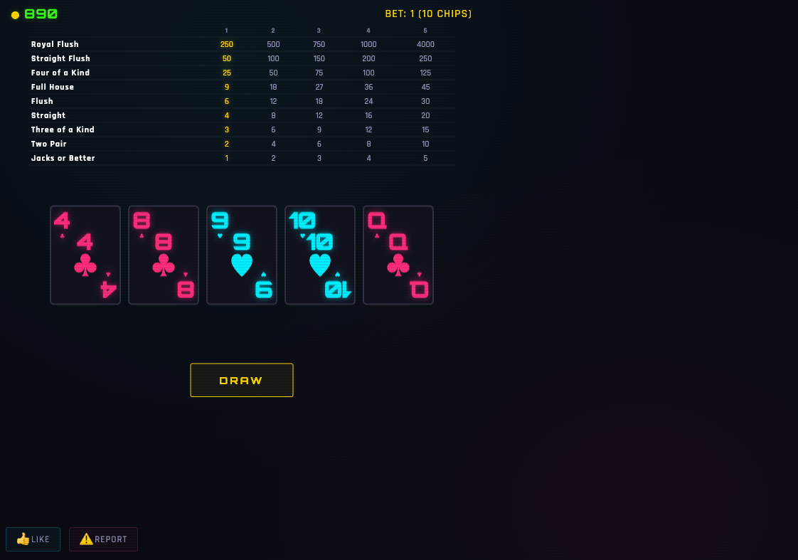 Video Poker — free online neon Jacks or Better game