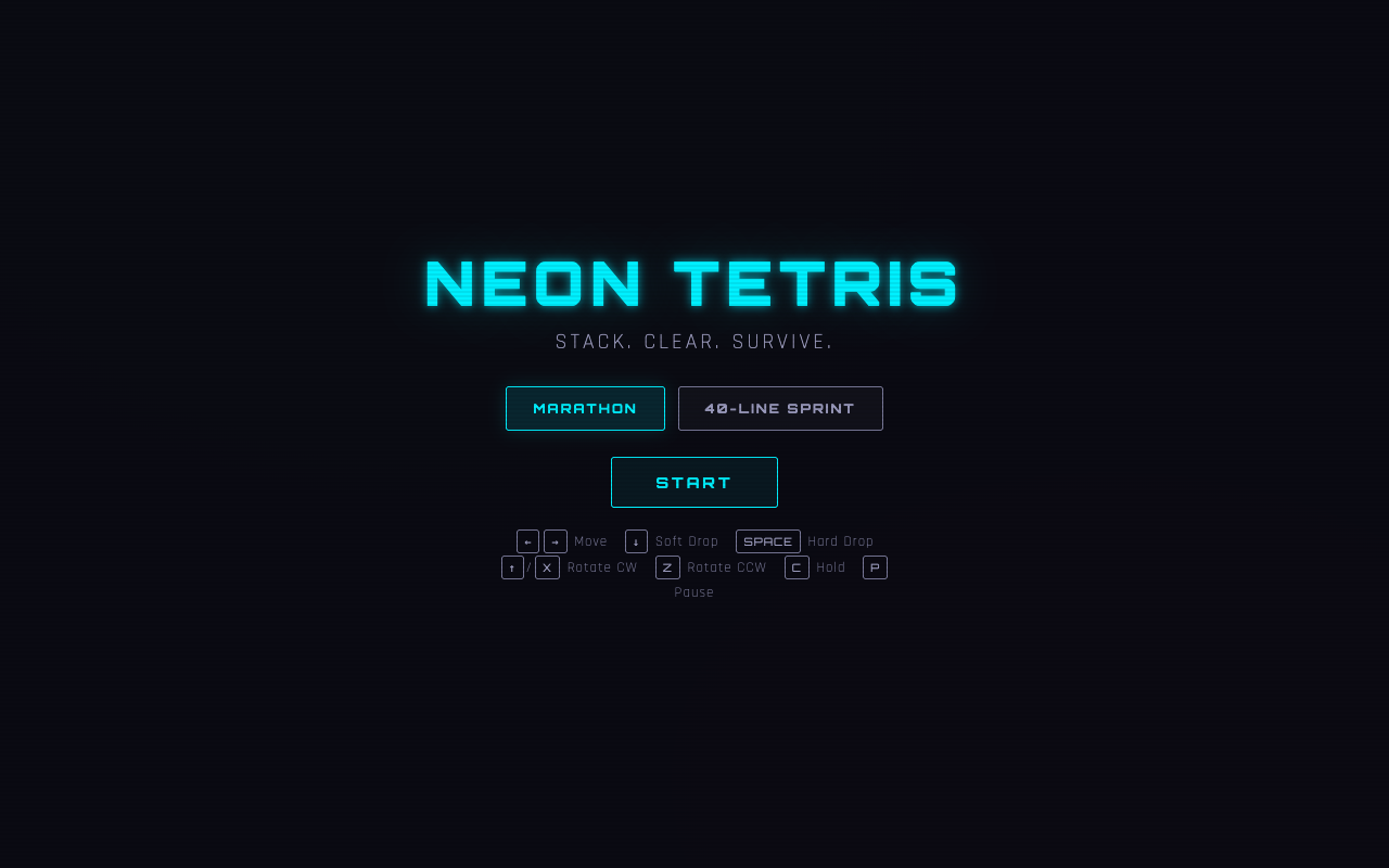 Neon Tetris — free online block stacking game
